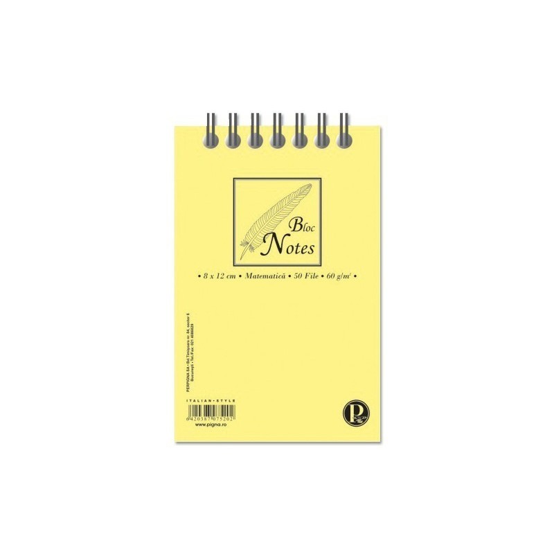 Blocnotes A7 Pigna Basic, 50 file, matematica, cu spira