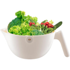 Bol cu Doua Straturi, Kadeny, pentru Fructe, Legume, cu Cos de Scurgere a Apei, 2L, din ABS+PP, 29.9 x 22.5 x 11.8 cm, Alb