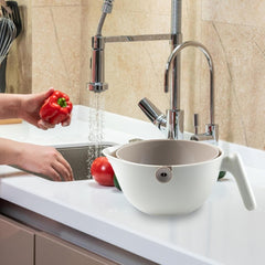 Bol cu Doua Straturi, Kadeny, pentru Fructe, Legume, cu Cos de Scurgere a Apei, 2L, din ABS+PP, 29.9 x 22.5 x 11.8 cm, Alb - Gri