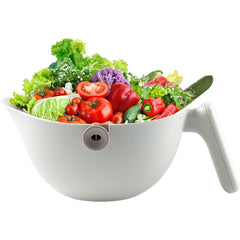 Bol cu Doua Straturi, Kadeny, pentru Fructe, Legume, cu Cos de Scurgere a Apei, 2L, din ABS+PP, 29.9 x 22.5 x 11.8 cm, Alb - Gri