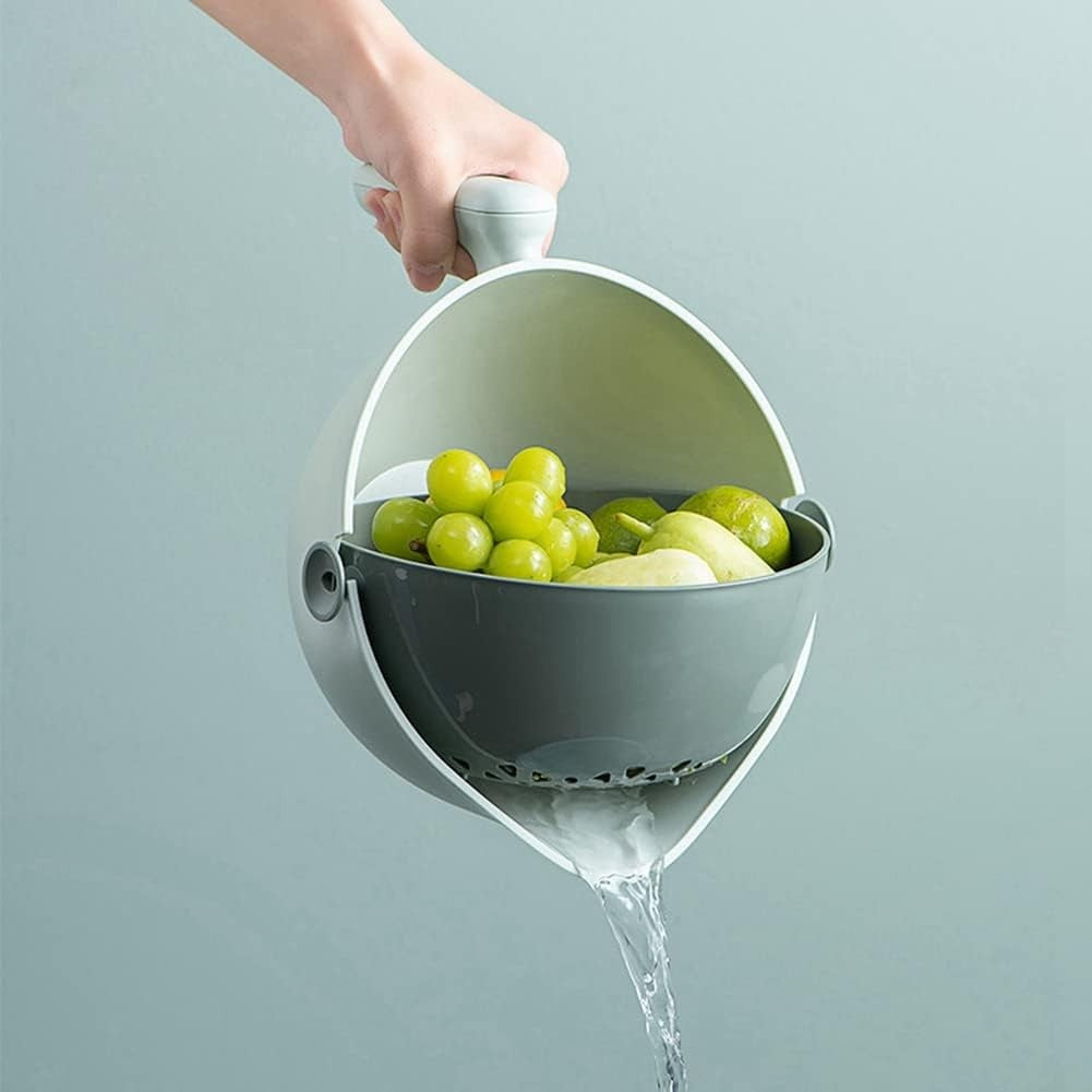 Bol cu Doua Straturi, Kadeny, pentru Fructe, Legume, cu Cos de Scurgere a Apei, 2L, din ABS+PP, 29.9 x 22.5 x 11.8 cm, Verde