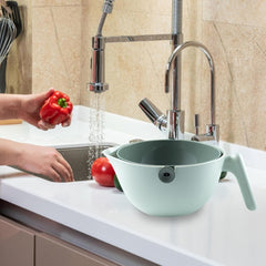 Bol cu Doua Straturi, Kadeny, pentru Fructe, Legume, cu Cos de Scurgere a Apei, 2L, din ABS+PP, 29.9 x 22.5 x 11.8 cm, Verde