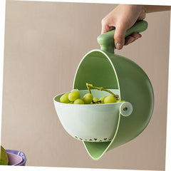 Bol cu Doua Straturi, Kadeny, pentru Fructe, Legume, cu Cos de Scurgere a Apei, 2L, din ABS+PP, 29.9 x 22.5 x 11.8 cm, Verde-Alb