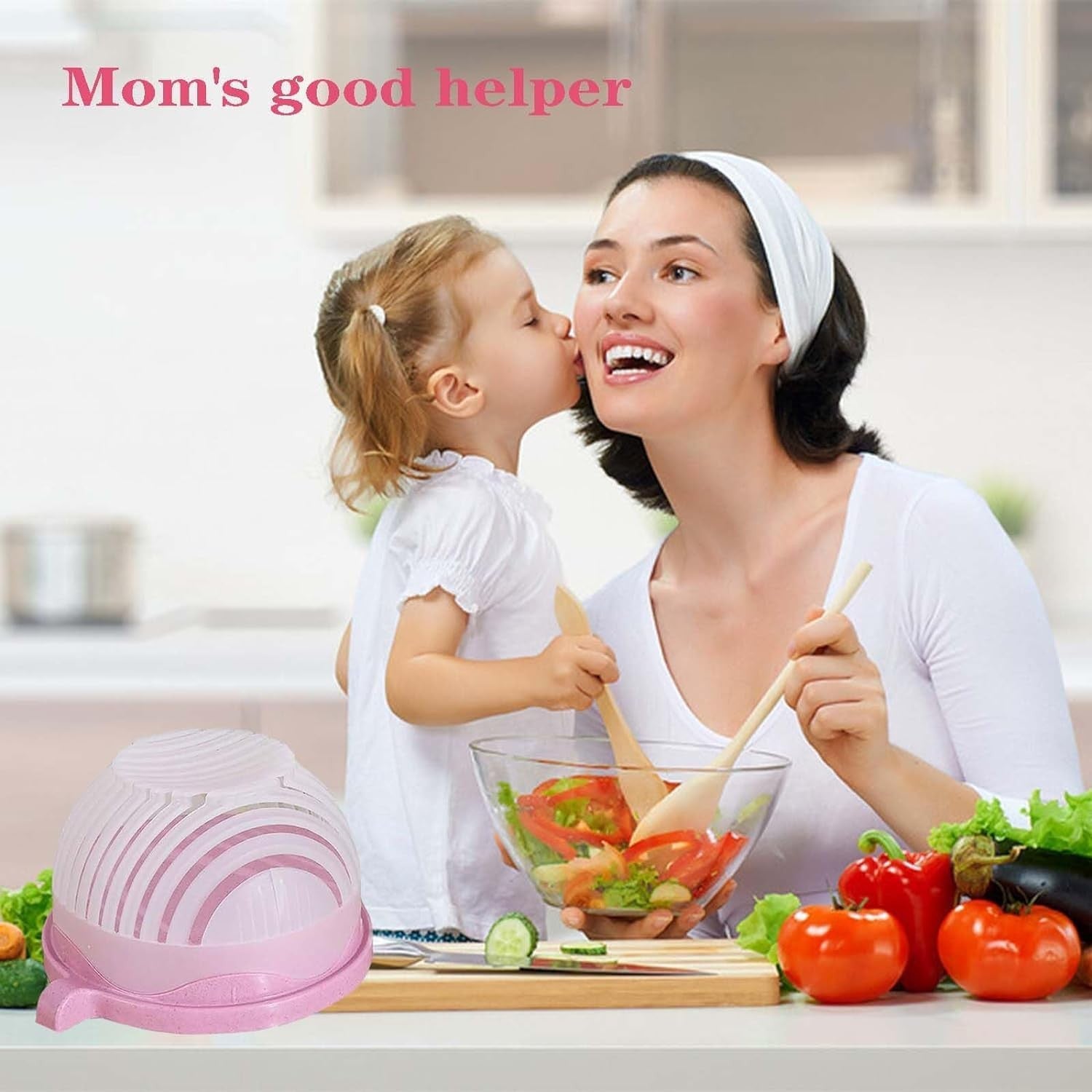 Bol Feliator pentru Salata, Kadeny, Castron Multifunctional pentru Legume si Fructe, pentru Spalat si Taiat Legumele, cu Scurgere si Tocator, Ergonomic, Protectie pentru Maini, 21x18.5x11.5 cm, Roz