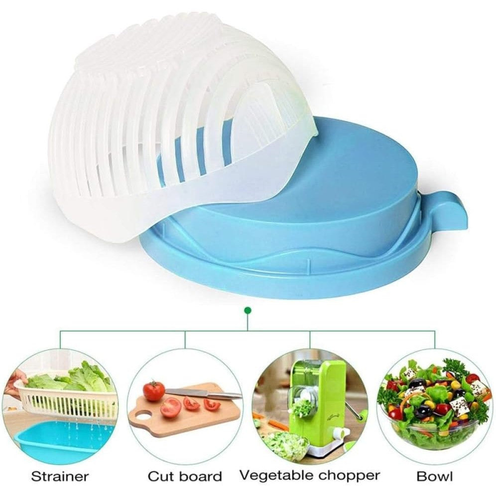 Bol Feliator pentru Salata, Kadeny, Castron Multifunctional pentru Legume si Fructe, pentru Spalat si Taiat Legumele, cu Scurgere si Tocator, Ergonomic, Protectie pentru Maini, 21x18.5x11.5 cm, Albastru