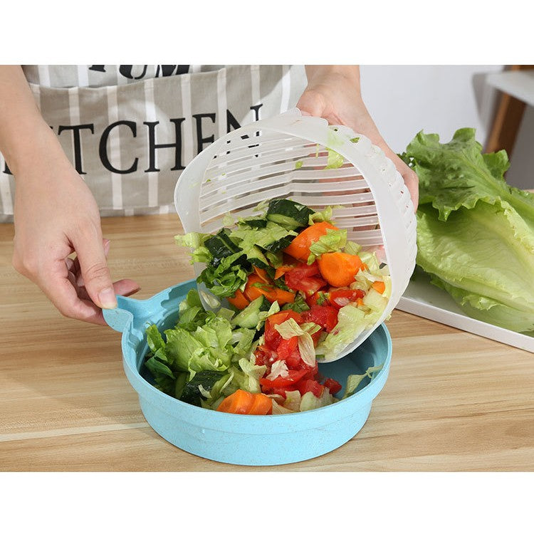 Bol Feliator pentru Salata, Kadeny, Castron Multifunctional pentru Legume si Fructe, pentru Spalat si Taiat Legumele, cu Scurgere si Tocator, Ergonomic, Protectie pentru Maini, 21x18.5x11.5 cm, Albastru