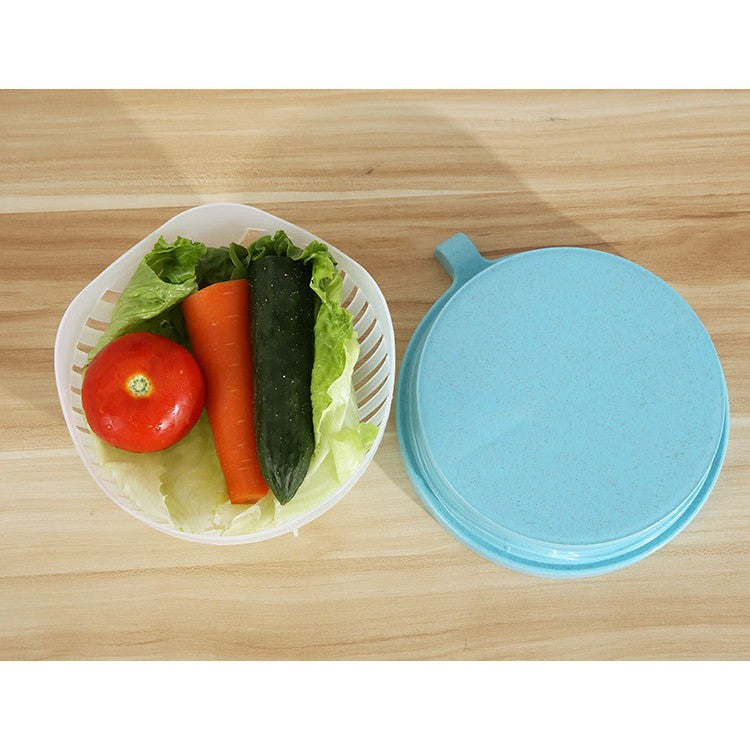 Bol Feliator pentru Salata, Kadeny, Castron Multifunctional pentru Legume si Fructe, pentru Spalat si Taiat Legumele, cu Scurgere si Tocator, Ergonomic, Protectie pentru Maini, 21x18.5x11.5 cm, Albastru