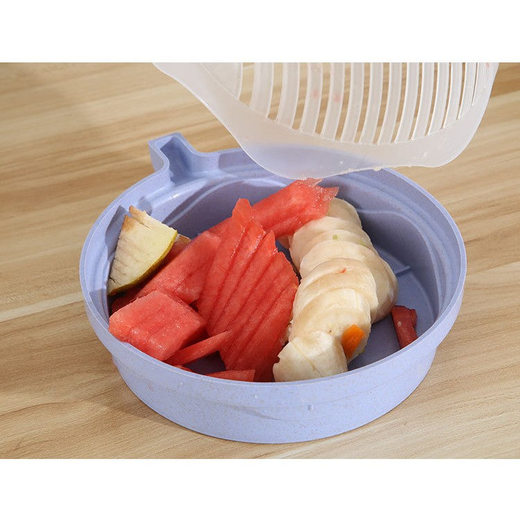Bol Feliator pentru Salata, Kadeny, Castron Multifunctional pentru Legume si Fructe, pentru Spalat si Taiat Legumele, cu Scurgere si Tocator, Ergonomic, Protectie pentru Maini, 21x18.5x11.5 cm, Mov