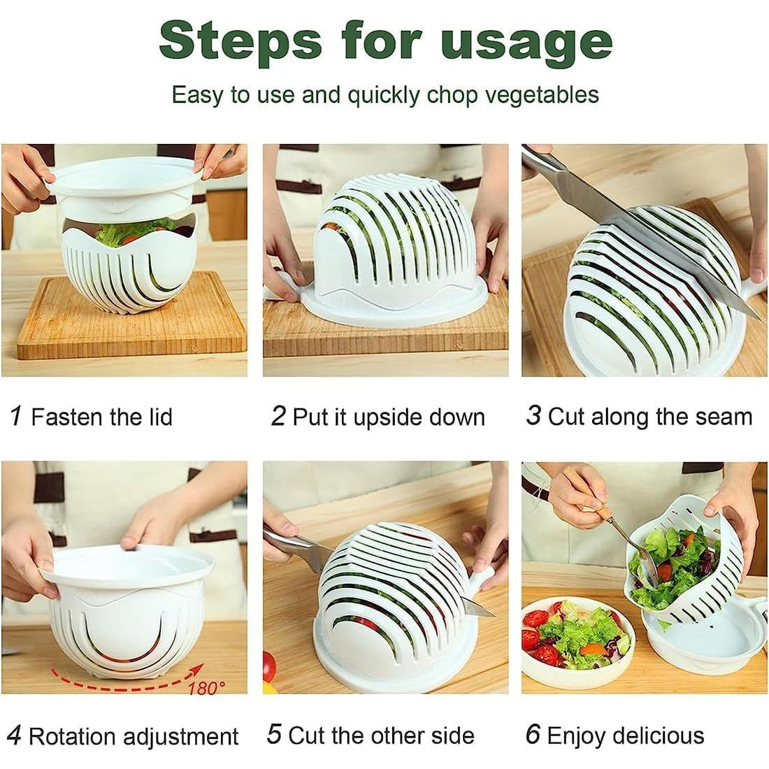 Bol Feliator pentru Salata, Kadeny, Castron Multifunctional pentru Legume si Fructe, pentru Spalat si Taiat Legumele, cu Scurgere si Tocator, Ergonomic, Protectie pentru Maini, 21x18.5x11.5 cm, Alb