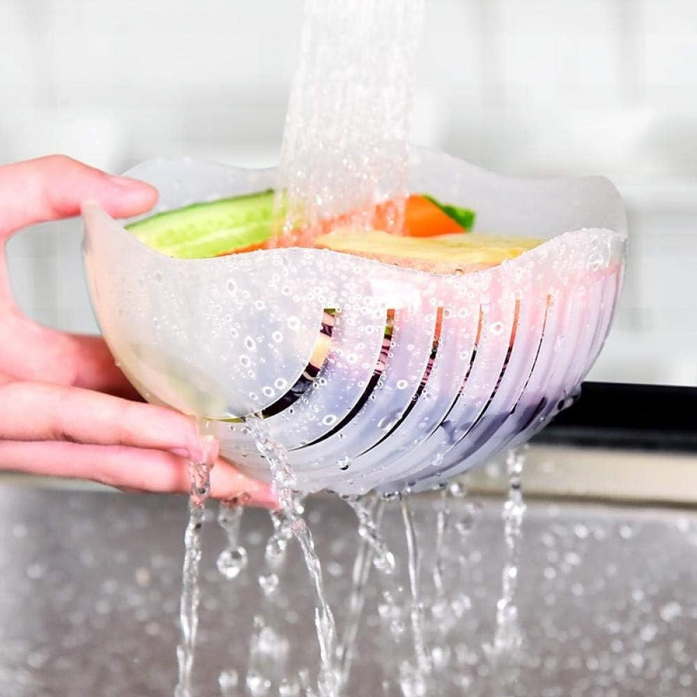 Bol Feliator pentru Salata, Kadeny, Castron Multifunctional pentru Legume si Fructe, pentru Spalat si Taiat Legumele, cu Scurgere si Tocator, Ergonomic, Protectie pentru Maini, 21x18.5x11.5 cm, Mov