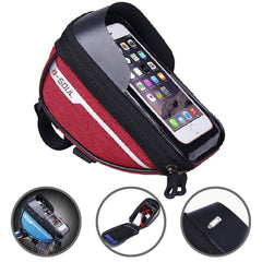 Borseta bicicleta impermeabila cu husa pentru telefon Kaveny, montare pe ghidon, compatibila cu telefoane de pana la 16 cm, spatiu depozitare, 18.5x9.5 cm, rosu