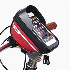 Borseta bicicleta impermeabila cu husa pentru telefon Kaveny, montare pe ghidon, compatibila cu telefoane de pana la 16 cm, spatiu depozitare, 18.5x9.5 cm, rosu