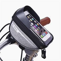 Borseta bicicleta impermeabila cu husa pentru telefon Kaveny, montare pe ghidon, compatibila cu telefoane de pana la 16 cm, spatiu depozitare, 18.5x9.5 cm, gri