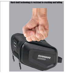 Borseta pentru bicicleta Kaveny, Hard Shell, material piele artificiala si carbon, 20x12x11.5 cm, prindere de sa, capacitate 2L, impermeabila, negru