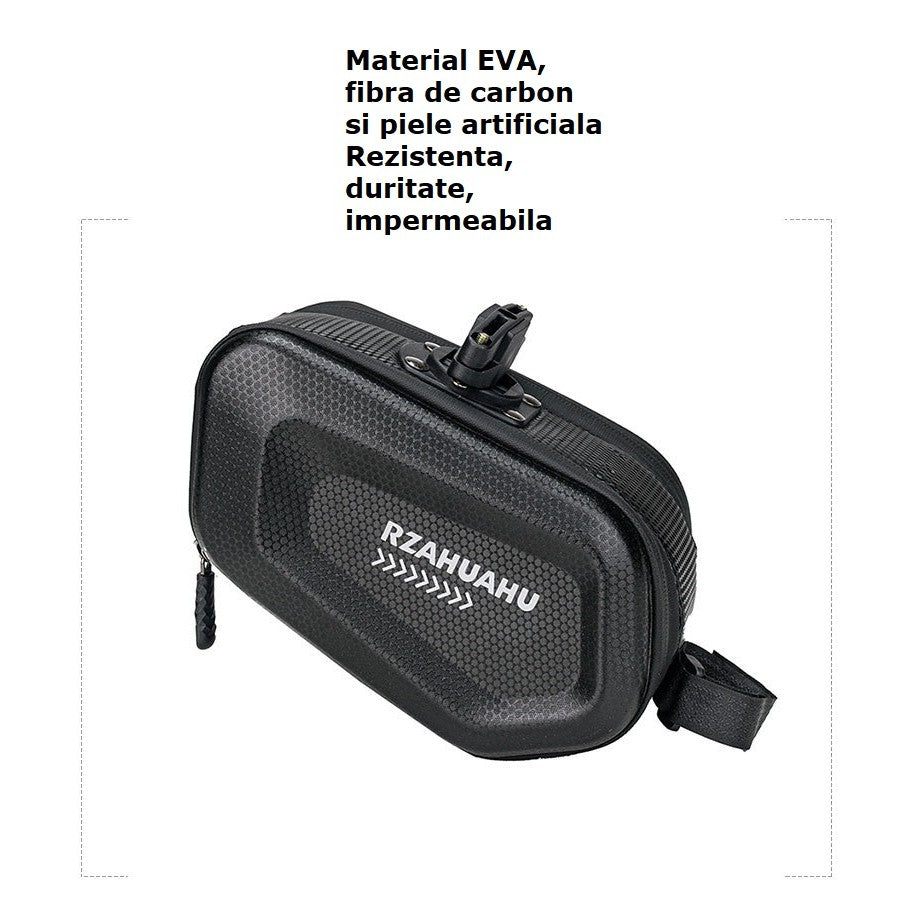 Borseta pentru bicicleta Kaveny, Hard Shell, material piele artificiala si carbon, 20x12x11.5 cm, prindere de sa, capacitate 2L, impermeabila, negru