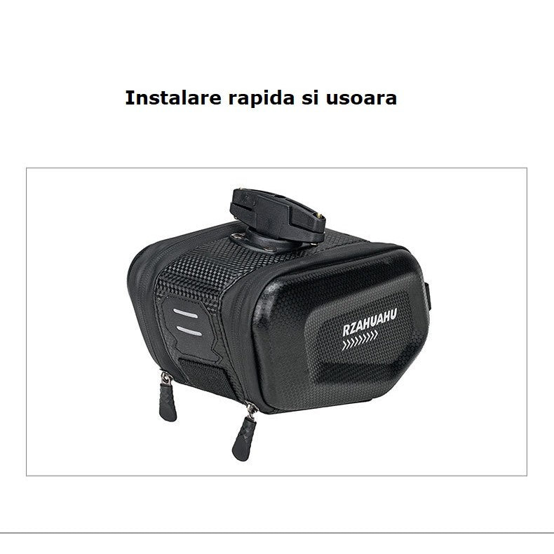 Borseta pentru bicicleta Kaveny, Hard Shell, material piele artificiala si carbon, 20x12x11.5 cm, prindere de sa, capacitate 2L, impermeabila, negru