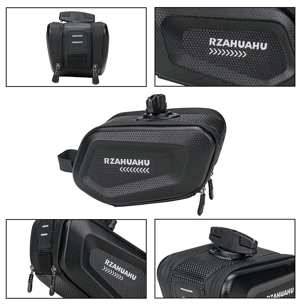Borseta pentru bicicleta Kaveny, Hard Shell, material piele artificiala si carbon, 20x12x11.5 cm, prindere de sa, capacitate 2L, impermeabila, negru