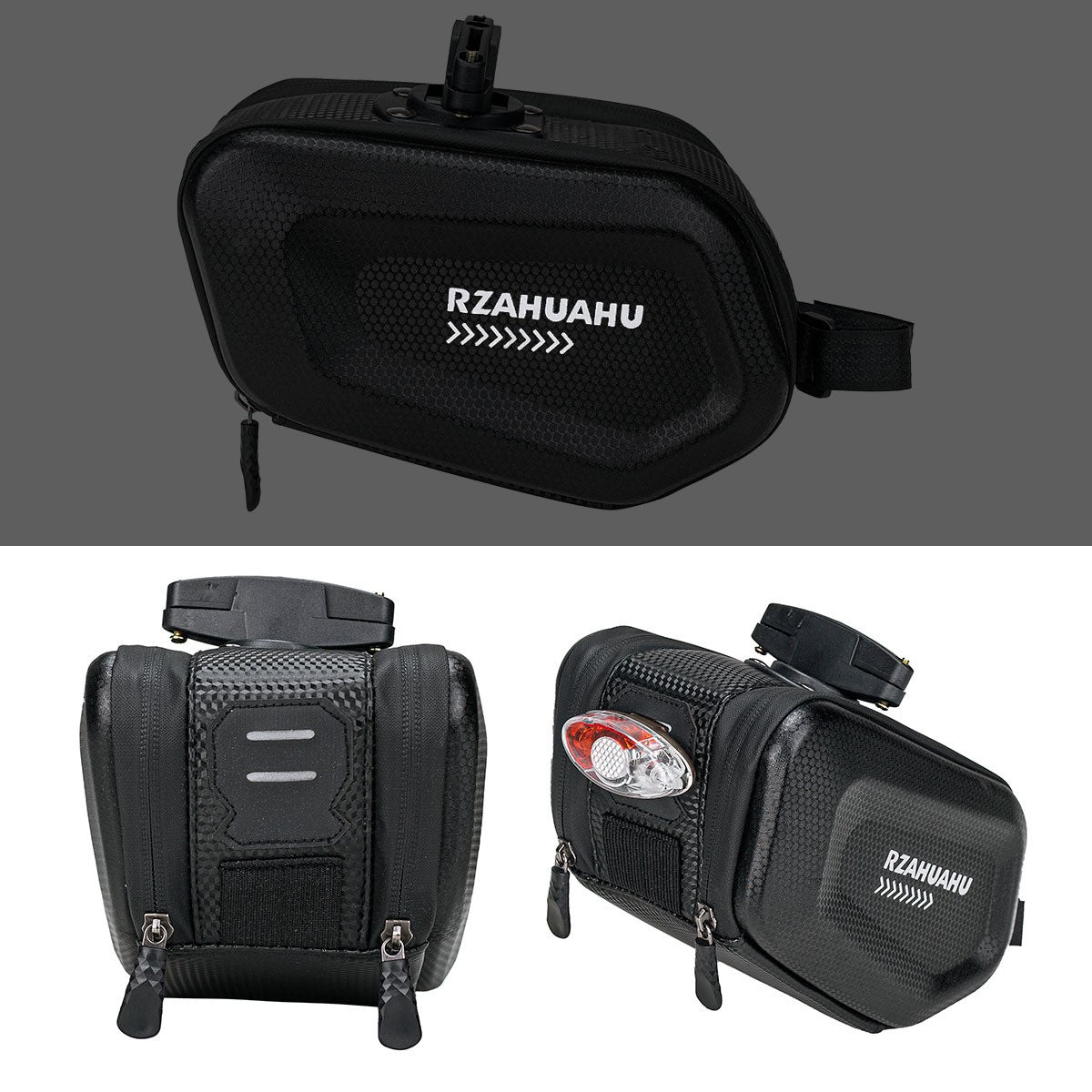 Borseta pentru bicicleta Kaveny, Hard Shell, material piele artificiala si carbon, 20x12x11.5 cm, prindere de sa, capacitate 2L, impermeabila, negru