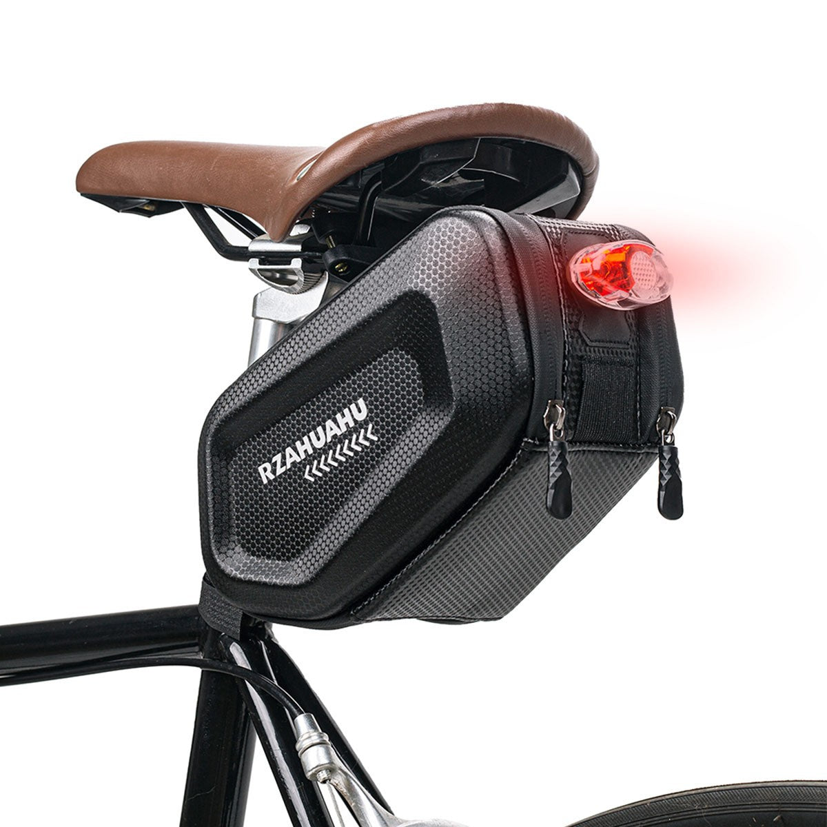 Borseta pentru bicicleta Kaveny, Hard Shell, material piele artificiala si carbon, 20x12x11.5 cm, prindere de sa, capacitate 2L, impermeabila, negru