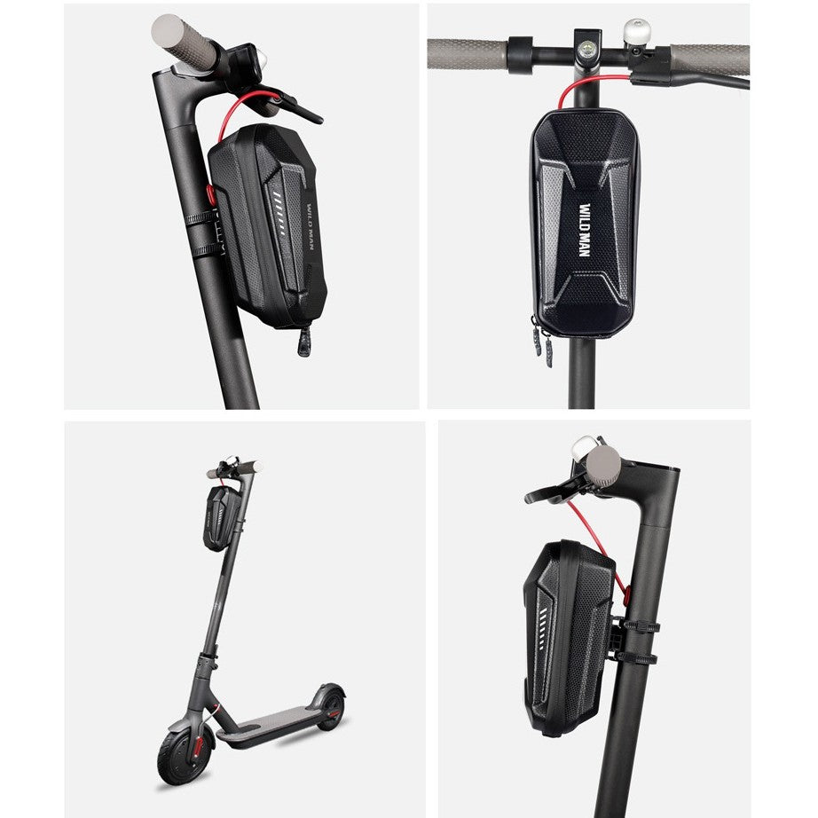 Borseta pentru bicicleta/trotineta Kaveny, spatiu de depozitare, antisoc, waterproof, cu fermoar, 3L, material carbon si plastic dur,  pentru trotineta electrica scuter, bicicleta, negru