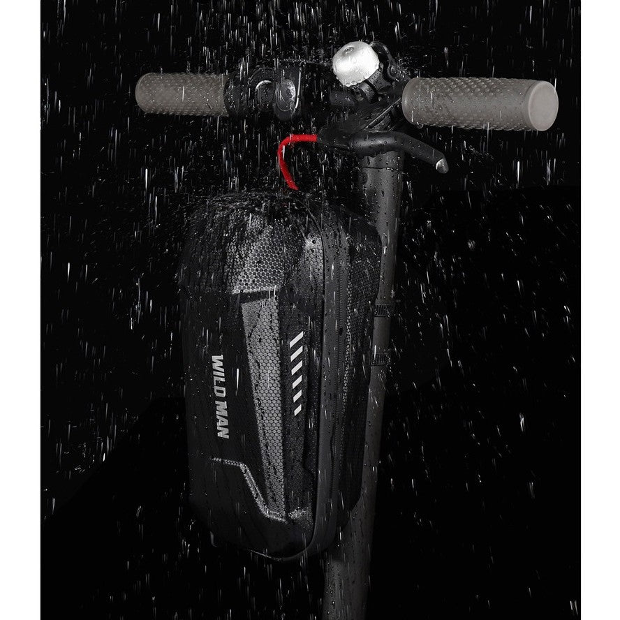 Borseta pentru bicicleta/trotineta Kaveny, spatiu de depozitare, antisoc, waterproof, cu fermoar, 3L, material carbon si plastic dur,  pentru trotineta electrica scuter, bicicleta, negru