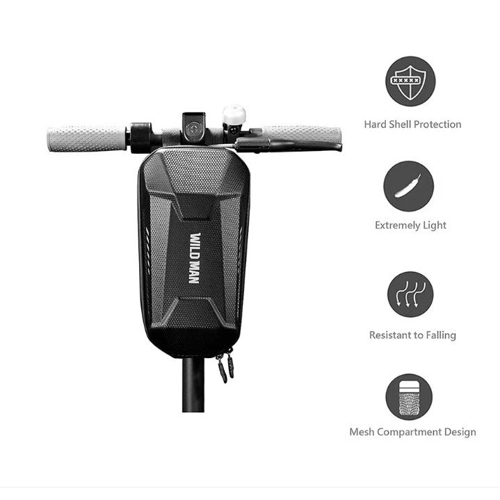Borseta pentru bicicleta/trotineta Kaveny, spatiu de depozitare, antisoc, waterproof, cu fermoar, 3L, material carbon si plastic dur,  pentru trotineta electrica scuter, bicicleta, negru