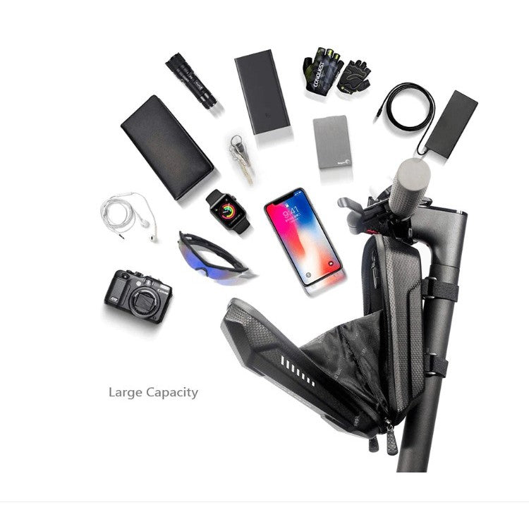 Borseta pentru bicicleta/trotineta Kaveny, spatiu de depozitare, antisoc, waterproof, cu fermoar, 3L, material carbon si plastic dur,  pentru trotineta electrica scuter, bicicleta, negru
