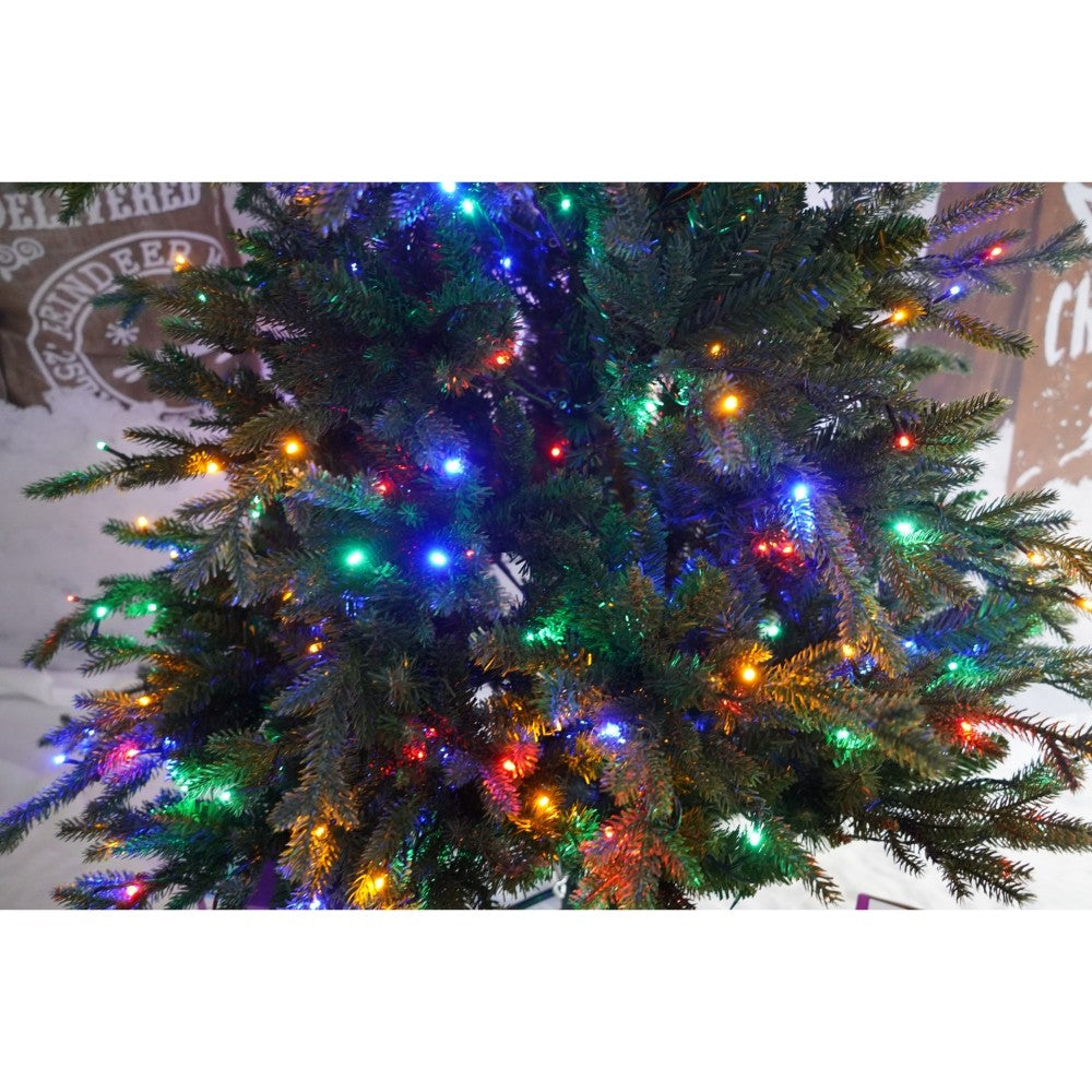 Brad Artificial de Craciun, Becuri led incluse in ramuri, pentru interior/exterior, inaltime 180 cm, diametru 128 cm, 1246 ramuri, Kadeny, verde, suport metalic inclus