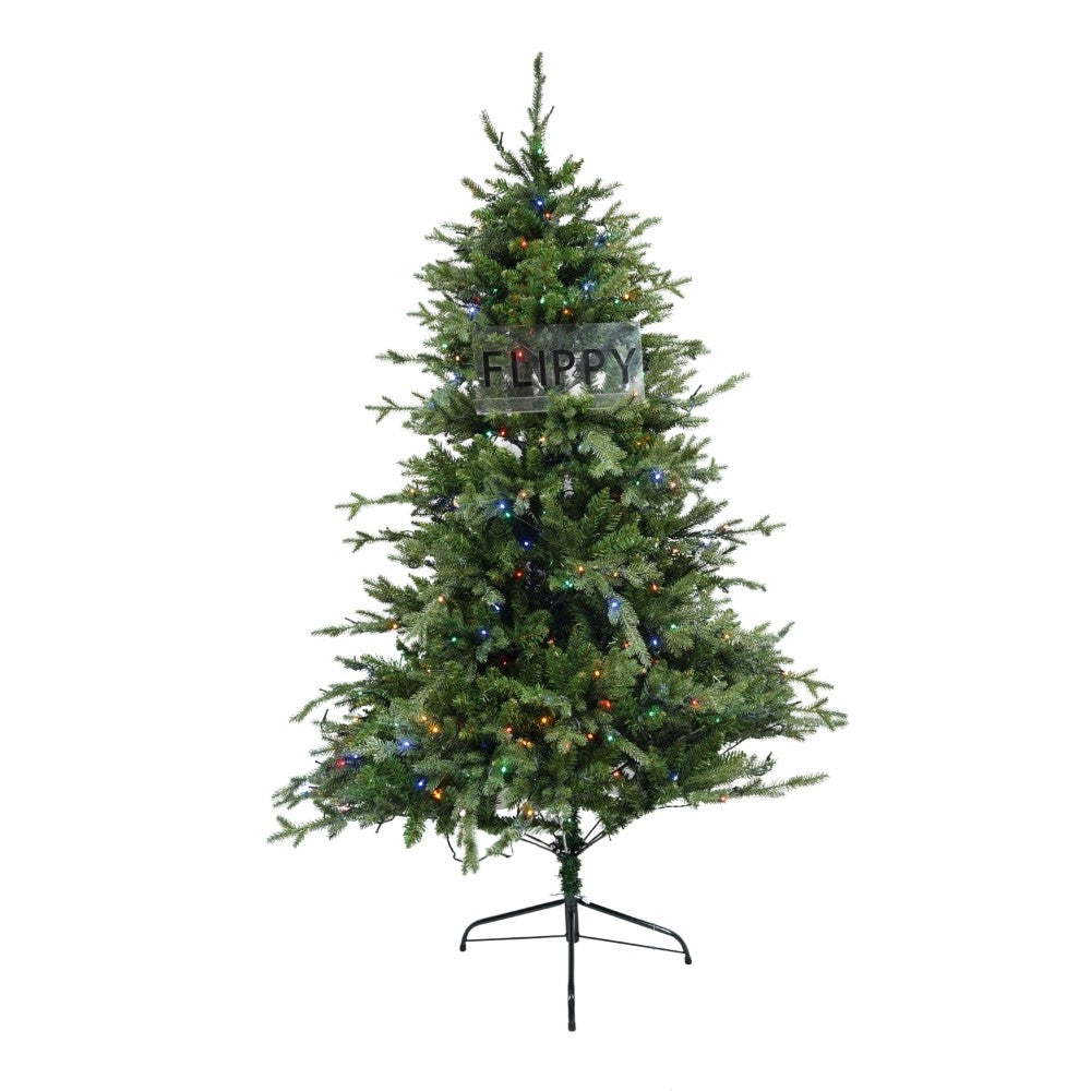 Brad Artificial de Craciun, Becuri led incluse in ramuri, pentru interior/exterior, inaltime 180 cm, diametru 128 cm, 1246 ramuri, Kadeny, verde, suport metalic inclus