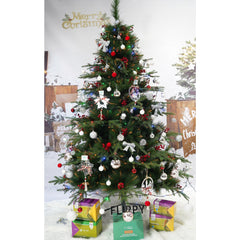 Brad Artificial de Craciun Bogat, Decorat cu Conuri Pin Rosii, pentru Interior/Exterior, Inaltime 120 cm, Kadeny, Verde, suport metalic inclus