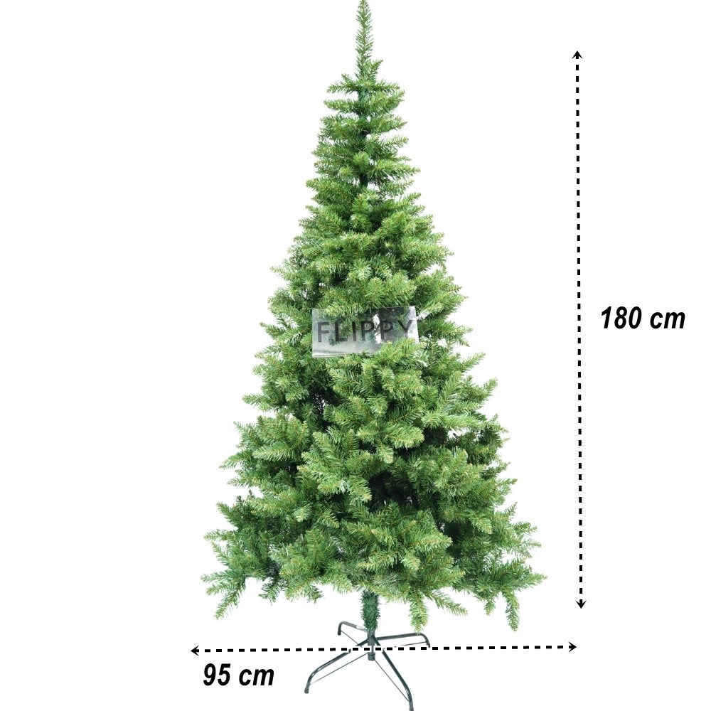 Brad artificial de Craciun, clasic, pentru interior/exterior, inaltime 180 cm, diametru 95 cm, 463 ramuri, Kadeny, verde, suport metalic inclus