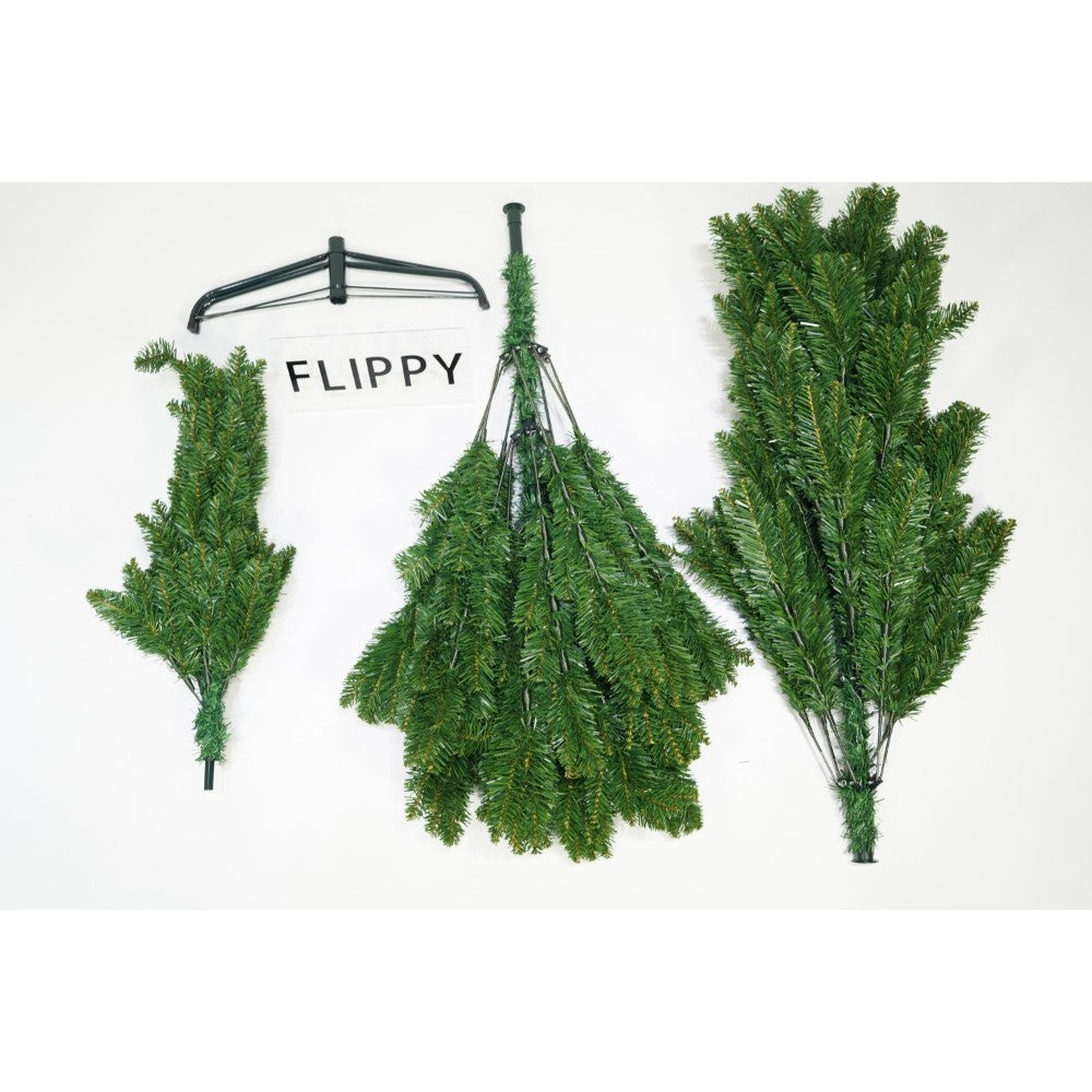 Brad artificial de Craciun, clasic, pentru interior/exterior, inaltime 210 cm, diametru 125 cm, 957 ramuri, Kadeny, verde, suport metalic inclus