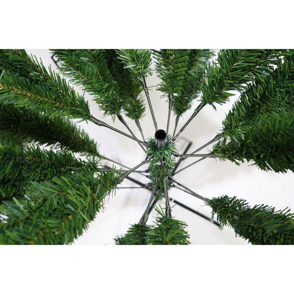 Brad artificial de Craciun, clasic, pentru interior/exterior, inaltime 210 cm, diametru 125 cm, 957 ramuri, Kadeny, verde, suport metalic inclus