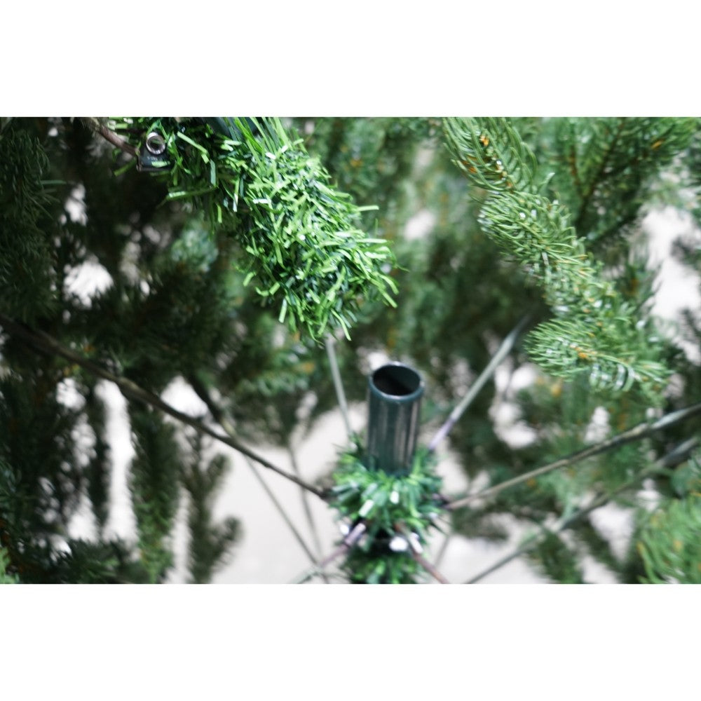 Brad artificial de Craciun, clasic, pentru interior/exterior, inaltime 210 cm, diametru 138 cm, 858 ramuri, Kadeny, verde, suport metalic inclus