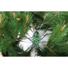 Brad artificial de Craciun, decorat cu conuri pin rosii, pentru interior/exterior, inaltime 210 cm, diametru 142 cm, 767 ramuri, Kadeny, verde, suport metalic inclus