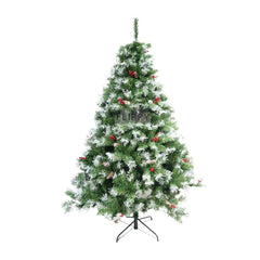 Brad artificial de Craciun nins, decorat cu conuri pin, pentru interior/exterior, inaltime 180 cm, 760 ramuri, Kadeny, verde, suport metalic inclus