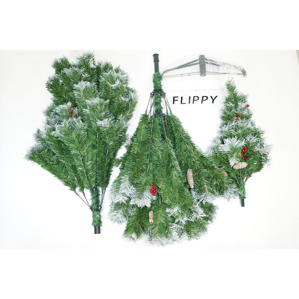 Brad artificial de Craciun nins, decorat cu conuri pin, pentru interior/exterior, inaltime 210 cm, diametru 147 cm, 1150 ramuri, Kadeny, verde, suport metalic inclus