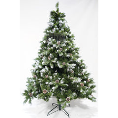 Brad artificial de Craciun nins, decorat cu conuri pin, pentru perete/colt, inaltime 180 cm, 862 ramuri, Kadeny, verde, suport metalic inclus