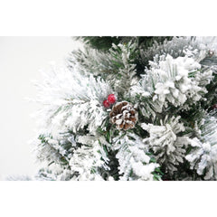 Brad artificial de Craciun nins intens, decorat cu conuri pin, pentru interior/exterior, inaltime 180 cm, diametru 120 cm, 502 ramuri, Kadeny, alb/verde, suport metalic inclus