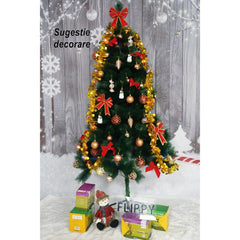 Brad artificial de Craciun tip pin, clasic, pentru interior/exterior, inaltime 120 cm, Kadeny, verde, suport metalic inclus