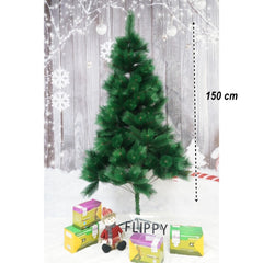 Brad artificial de Craciun tip pin, clasic, pentru interior/exterior, inaltime 150 cm, Kadeny, verde, suport metalic inclus