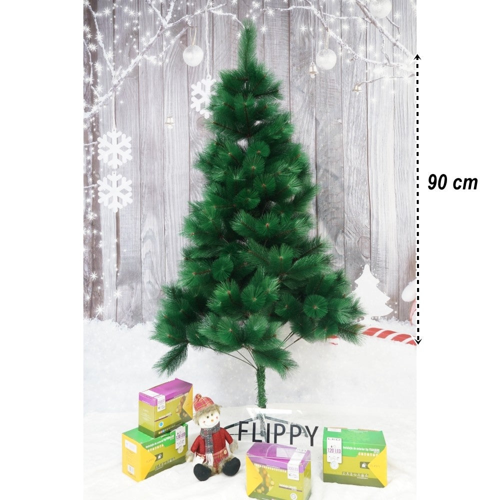 Brad artificial de Craciun tip pin, clasic, pentru interior/exterior, inaltime 90 cm, Kadeny, verde, suport de plastic inclus