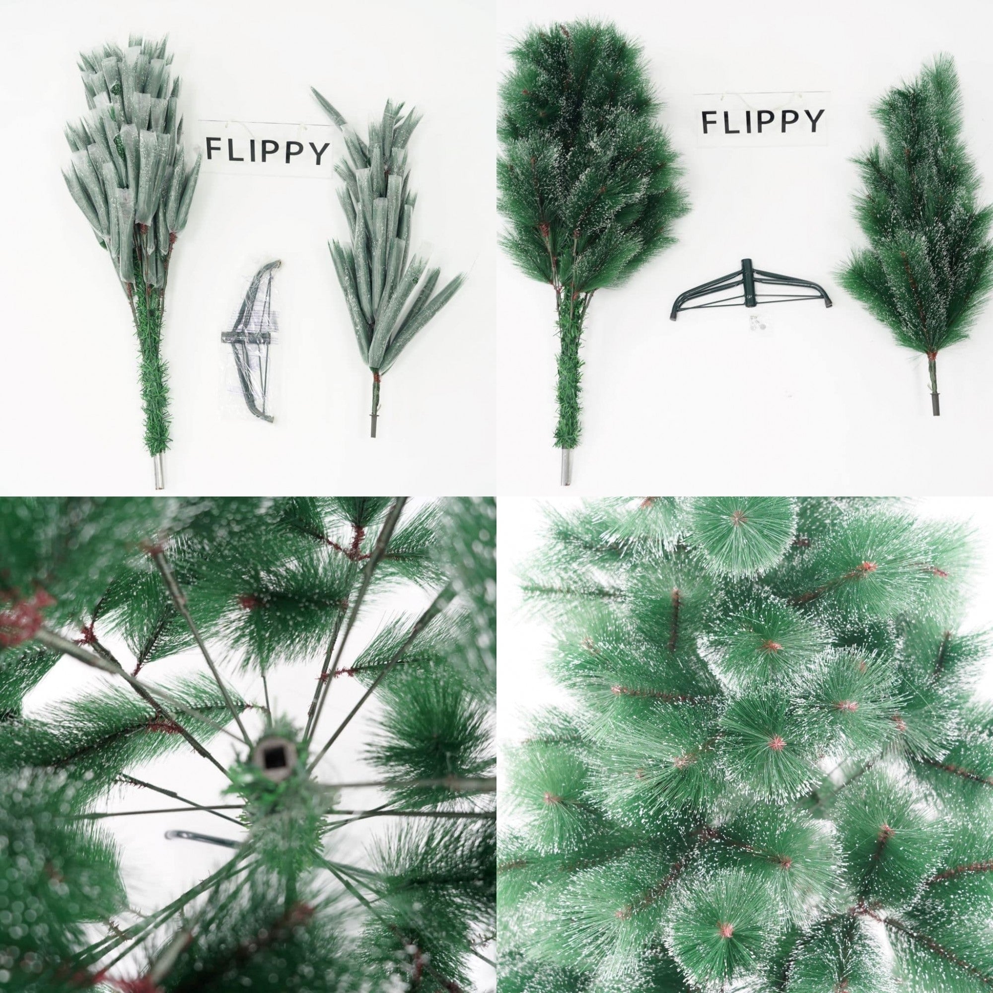 Brad artificial de Craciun tip pin inzapezit, inaltime 150 cm, diametru 85 cm, 160 ramuri cu ace 3D 12 cm, Kadeny, verde cu varfuri ninse, suport metalic inclus