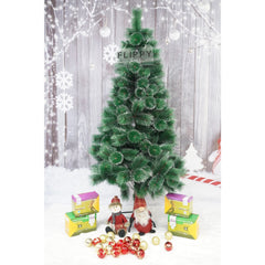 Brad artificial de Craciun tip pin inzapezit, inaltime 210 cm, diametru 115 cm, 350 ramuri cu ace 3D 12 cm, Kadeny, verde cu varfuri ninse, suport metalic inclus