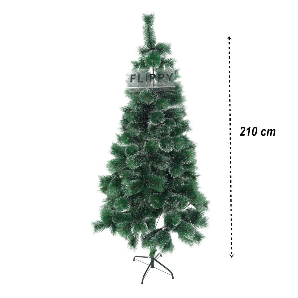 Brad artificial de Craciun tip pin nins, pentru interior/exterior, inaltime 210 cm, Kadeny, verde, suport metalic inclus