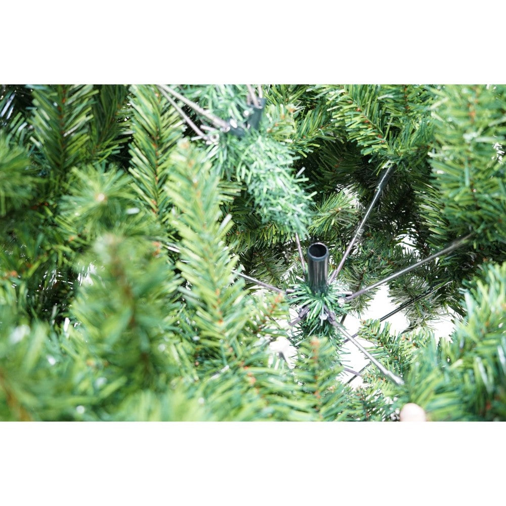 Brad artificial de Craciun tip pin, pentru interior/exterior, inaltime 210 cm, diametru 125 cm, 980 ramuri, Kadeny, verde, suport metalic inclus