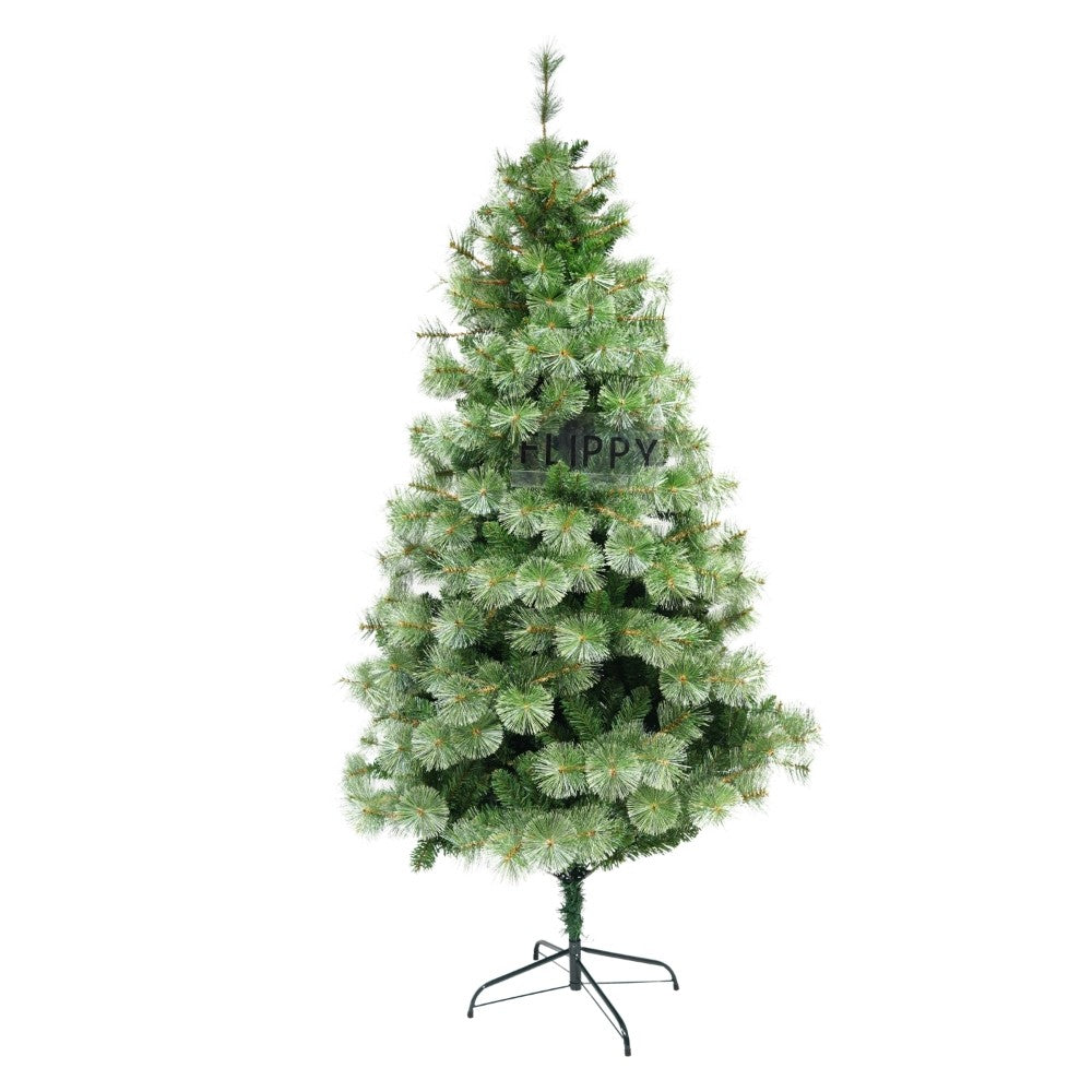 Brad artificial de Craciun tip pin, pentru interior/exterior, inaltime 210 cm, diametru 125 cm, 980 ramuri, Kadeny, verde, suport metalic inclus