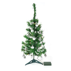 Brad Artificial Impodobit, 60 cm, suport plastic cu instalatie luminoasa 20 LED alb cald + 20 globuri argintii incluse, Kadeny