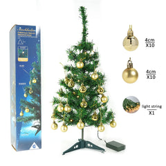 Brad Artificial Impodobit, 60 cm, suport plastic, cu instalatie luminoasa 20 LED alb cald + 20 globuri aurii incluse, Kadeny