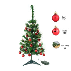 Brad Artificial Impodobit, 60 cm, suport plastic cu instalatie luminoasa 20 LED alb cald + 20 globuri rosii incluse, Kadeny